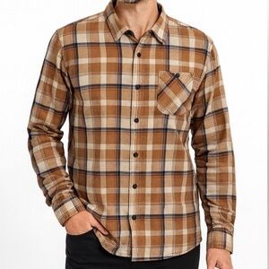 Alpine Design Men’s XL Flannel Button-Down Shirt Brown Plaid Long Sleeve‎